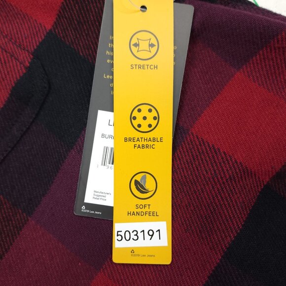 Lee Mens L Plaid Flannel Long Sleeve Button-Up Shirt Stretch Regular Fit - Picture 4 of 9